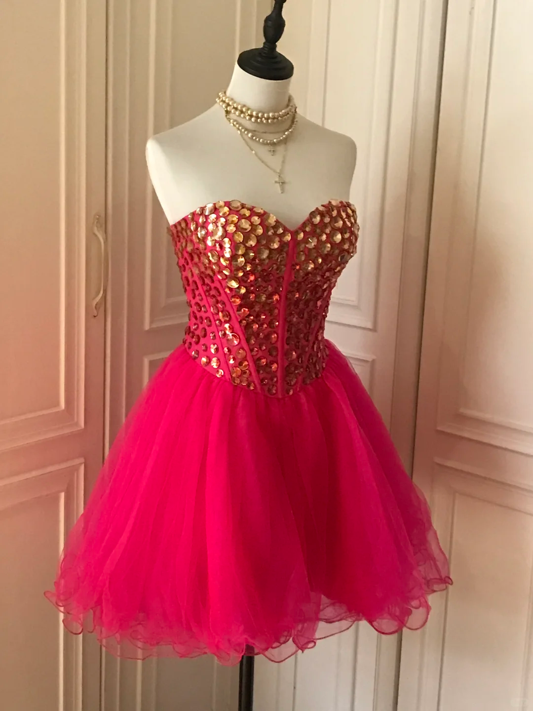Gorgeous Strapless Red Chiffon Beaded A Line Birthday Outfits Homecoming Dress