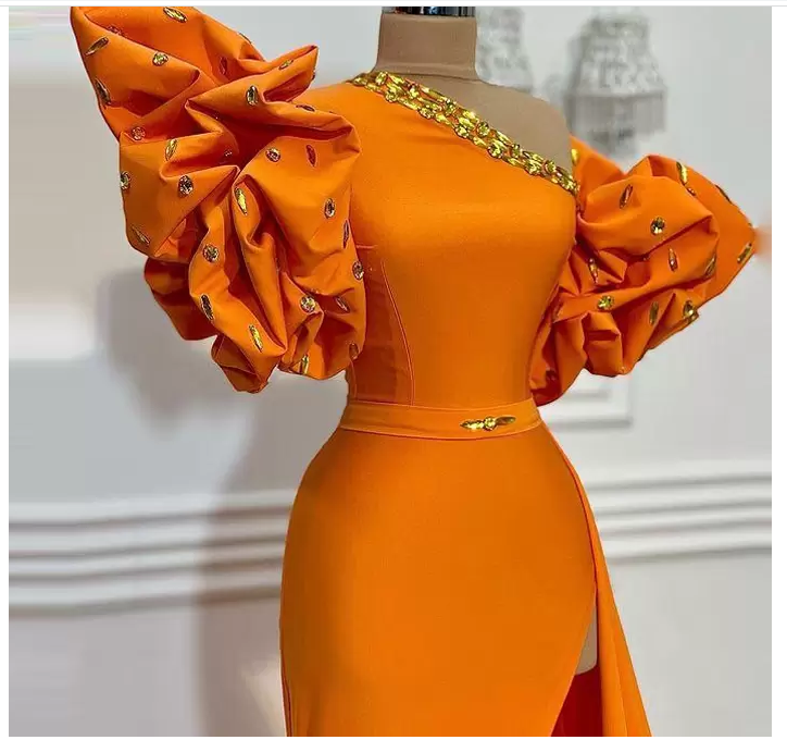 unique evening dresses long orange beaded mermaid elegant simple formal evening gown