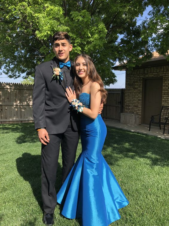 Blue Mermaid Satin Prom Dress,Blue Evening Dress