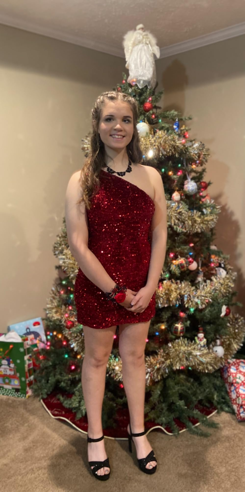 Cute white sequin homecoming dresses one shoulder mini dress