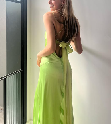 Beautiful Spaghetti Straps Satin Slit Evening Dress Open Back Party Dress
