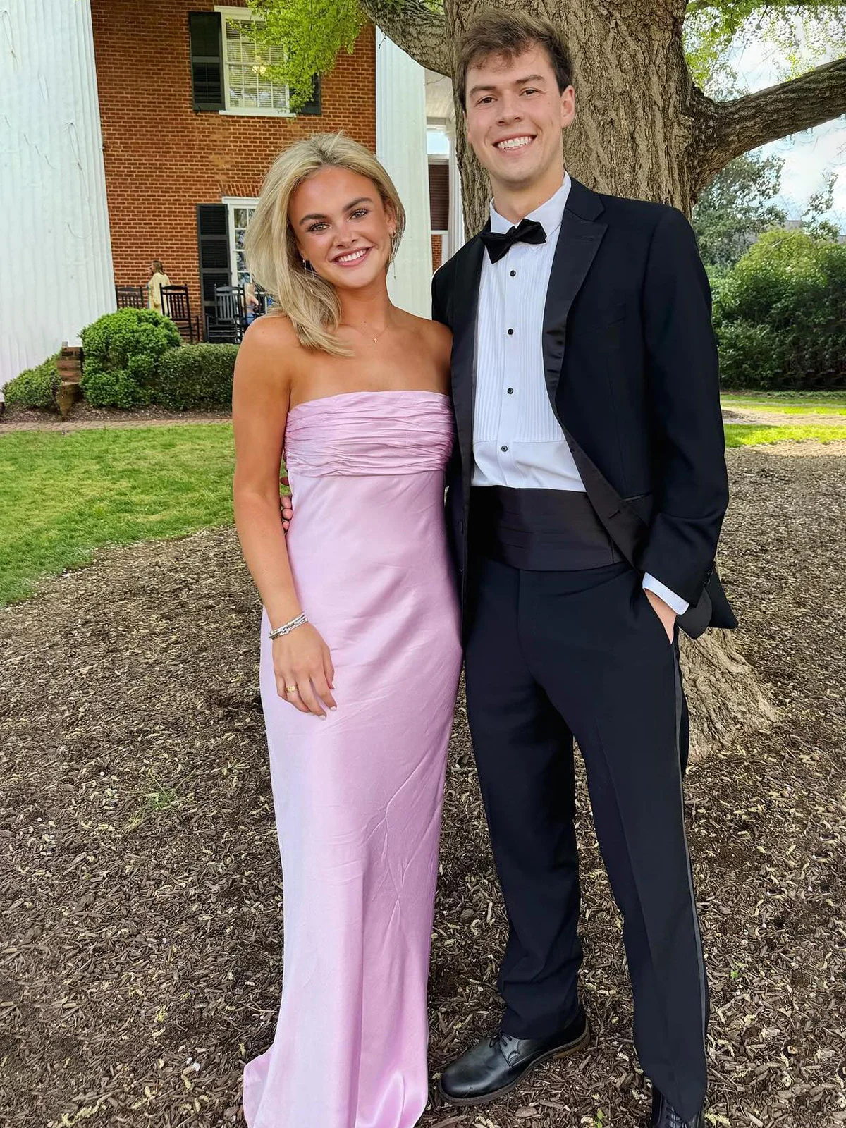 Simple Pink Ruched Strapless Long Prom Dress Sheath Party Dress