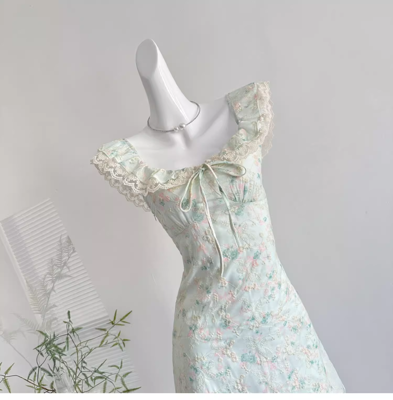 Sweet Floral Mint Green A-Line Short Dress Birthday Dress