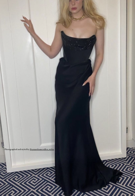 Elegant Strapless Black Satin Beaded Mermaid Long Party Dress Formal Wedding Guest Dress