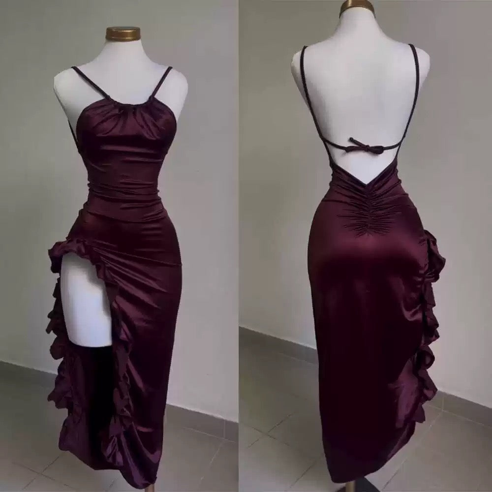 Vintage High Low Halter Burgundy Birthday Outfits Homecoming Dress