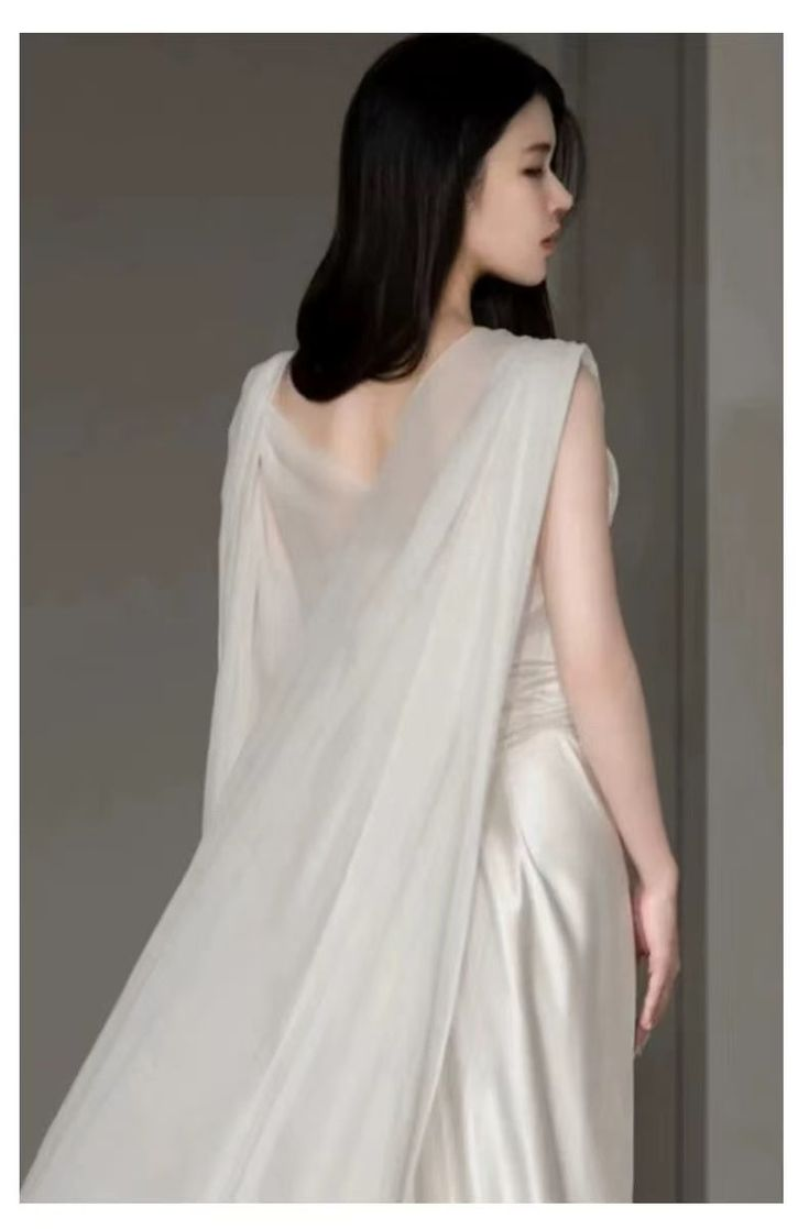 White Satin Pleated Straps Wedding Dress,Elegant Prom Evening Dress