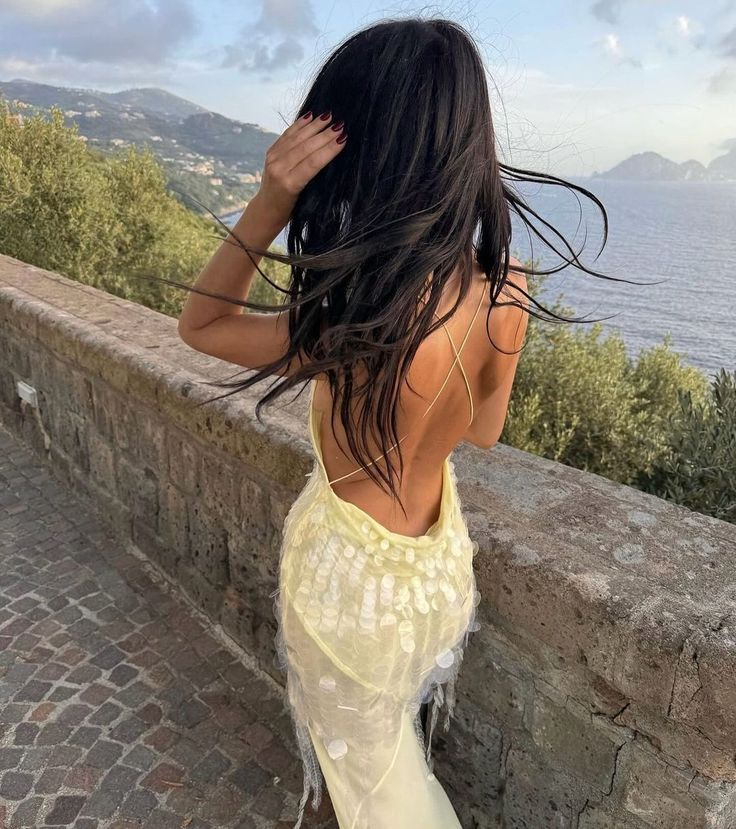 Sexy Yellow V Neck Sequin Chiffon Mermaid Party Evening Dress Backless Long Prom Dress