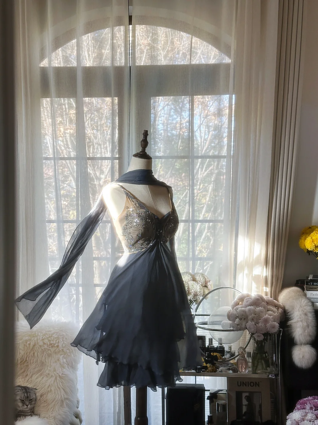Stylish Spaghetti Straps V Neck Chiffon Sequin Cocktail Dress Blue Short Birthday Outfits Homecoming Dress