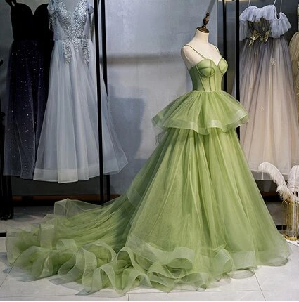 Fluorescent green Strapless Full Length Wedding Dress Prom Dress Evening Dress Formal Occasion Party Dress