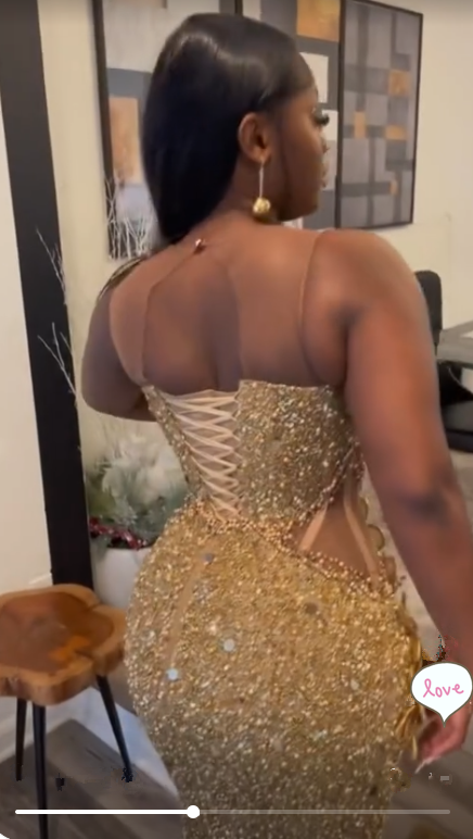 Gorgeous Gold Sequins Appliques Prom Dress Formal Mermaid Evening Dress