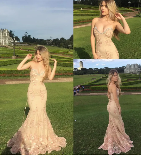 Elegant Coral Pink Sweetheart Neck Tulle Appliques Evening Dress Mermaid Long Party Dress