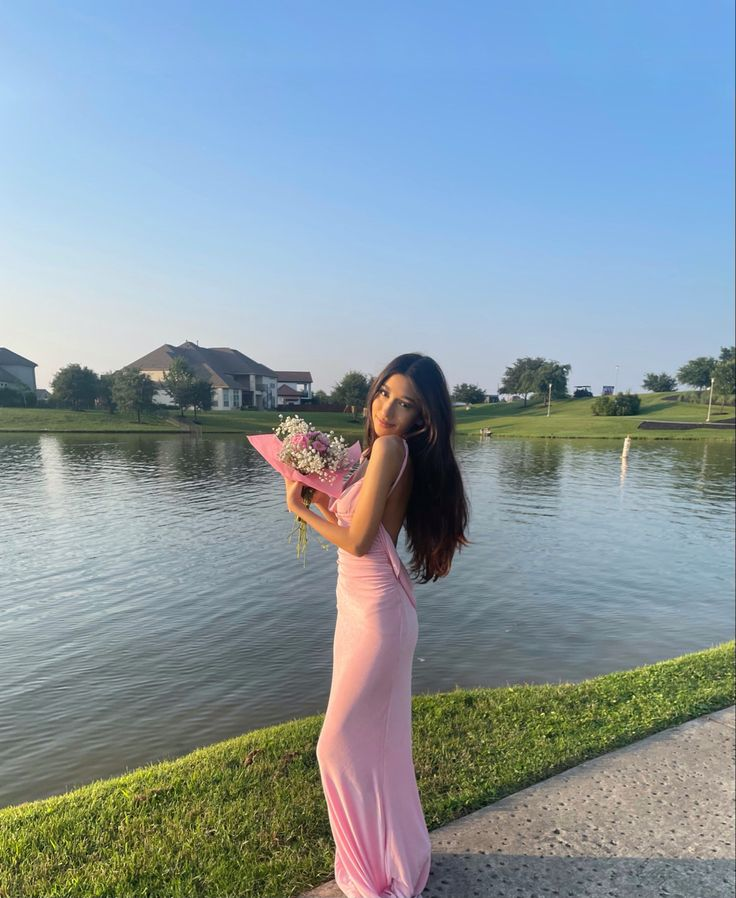 Pink Spaghetti Straps Long Prom Dress Open Back Party Evening Gown