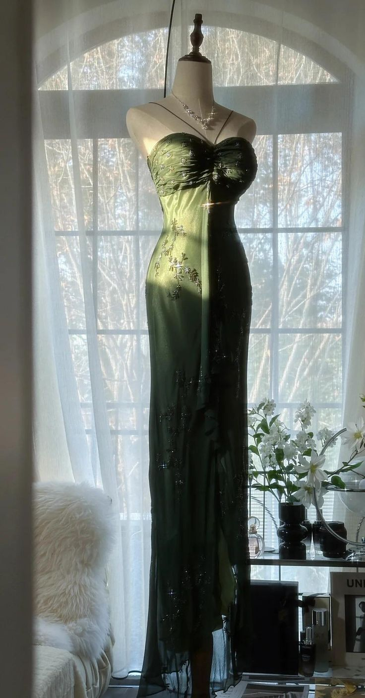 Vintage Dark Green Halter Chiffon Beaded Prom Dress,Mermaid Party Evening Dress
