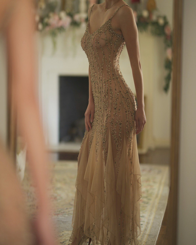 Vintage Blush Pink Chiffon Beading Prom Dress Sexy Party Dress