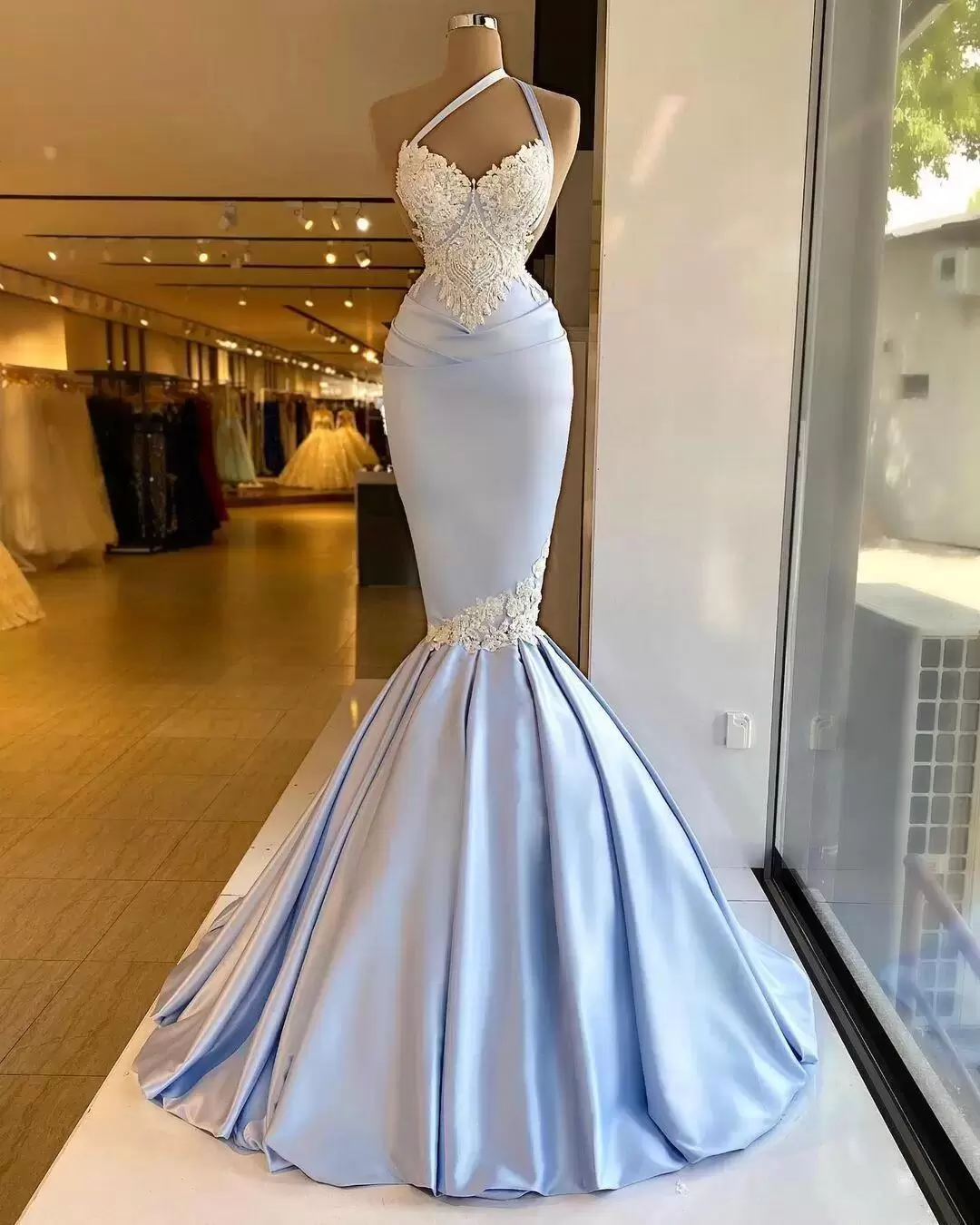 Blue Long Sexy Prom Dress Mermaid Evening Gown