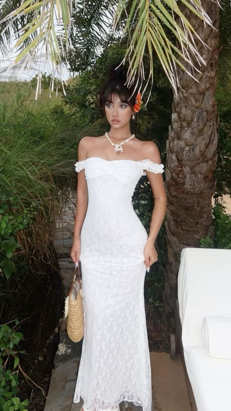Elegant White Lace Off Shoulder Party Evening Dress