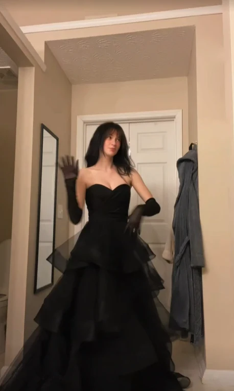 Black Rufflue Prom Dress Long Prom Dress Sweetheart Eveninng Dress
