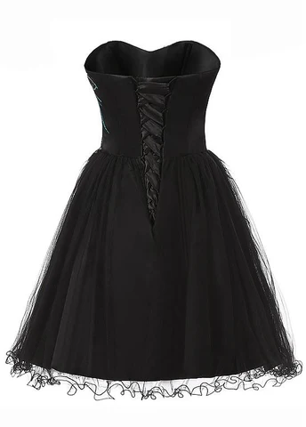 Vintage Black Tulle Satin Beaded Short Party Dress A Line Homecoming Dress