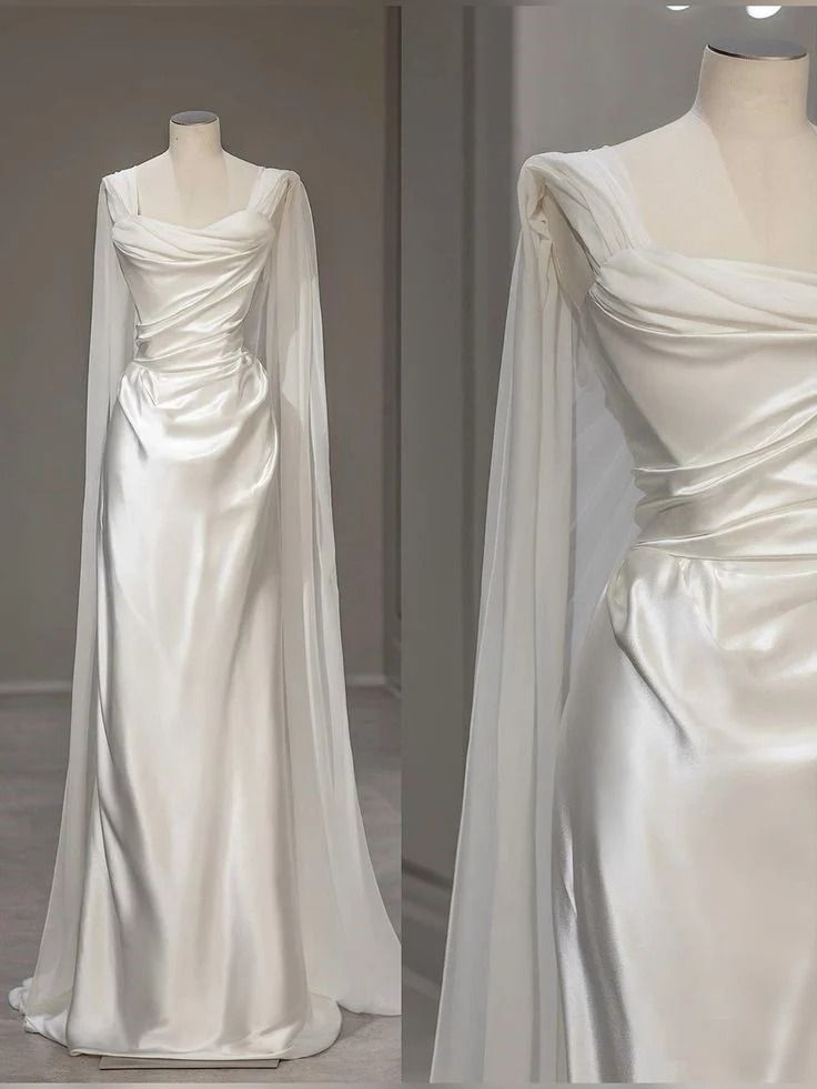 White Satin Pleated Straps Wedding Dress,Elegant Prom Evening Dress