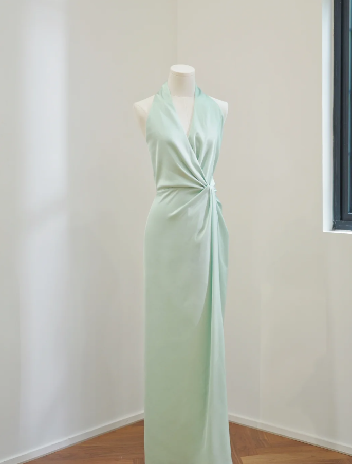 Classy Green Satin Mermaid Long Wedding Guest Dress Formal Bridesmaid Dress