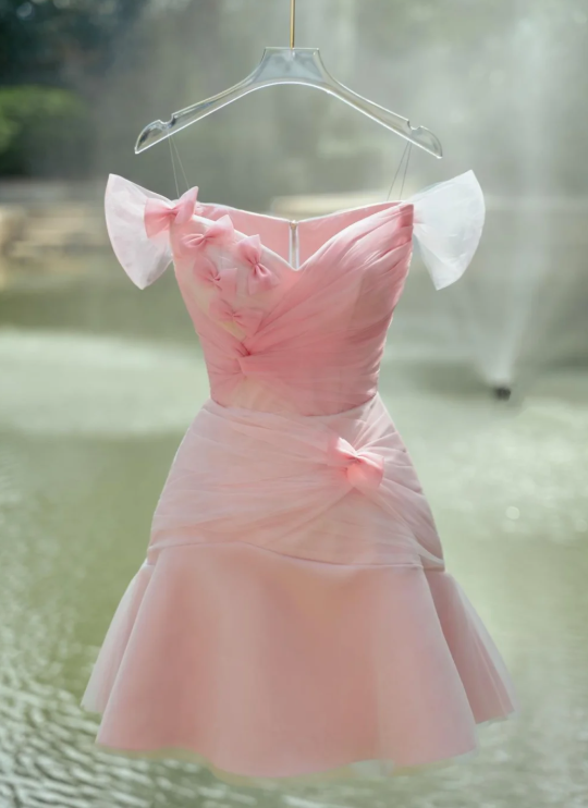 Sweet Pink Satin Tulle A Line Birthday Outfits Homecoming Dress With Bow