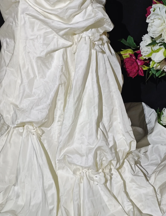 Pretty Ivory Strapless Satin Pleated Appliques Mermaid Party Dress Long Birthday Evening Gown
