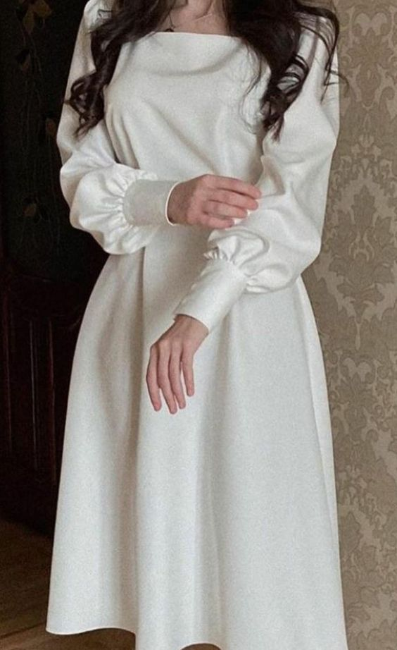 Modest White A-line Long Sleeves Prom Dress