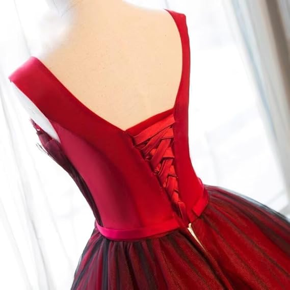 Black And Red Tulle Satin Appliques Sweet 16 Ball Gown Quinceanera Dress