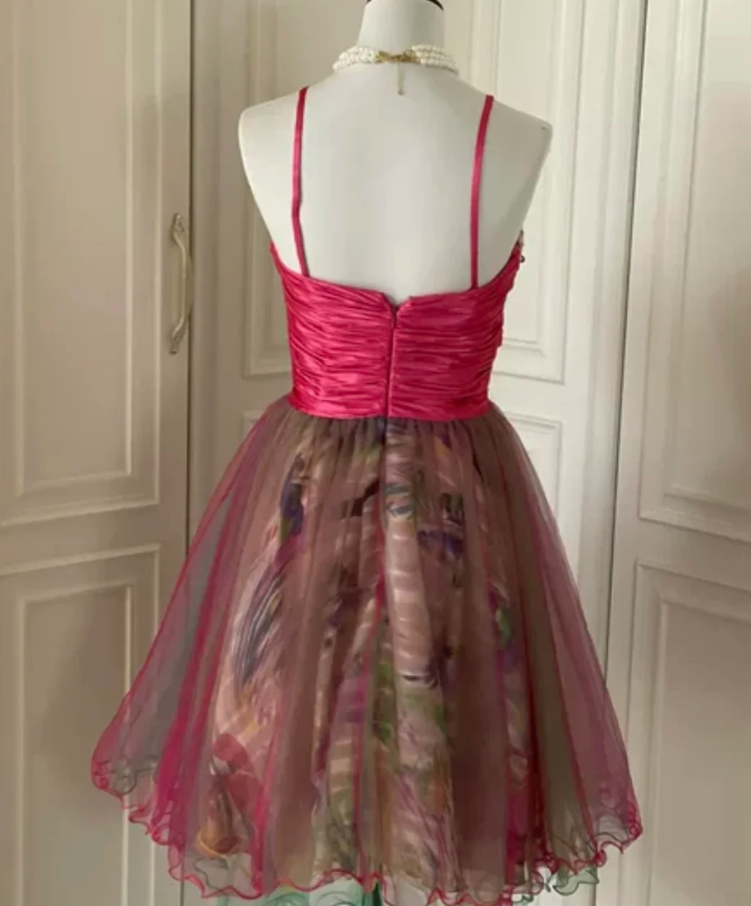 Unique Spaghetti Straps Tulle Sequin A Line Homecoming Dress Mini Party Dress