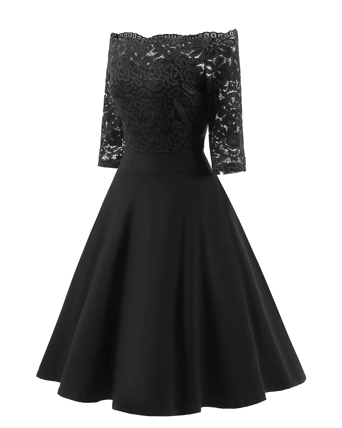 Vintage Short Black Bridesmaid Dresses One Shoulder Lace Party Dress with Sleeves
