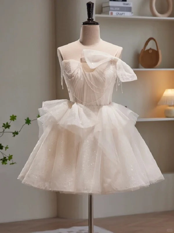 Charming White Tulle Sequin A Line Short Prom Dress Formal 19th Birthday Outfits