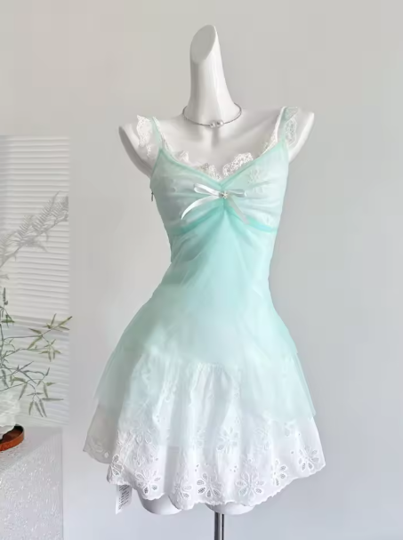 Elegant Spaghetti Straps Lace A Line Short Vacation Dress Short Birthday Dress