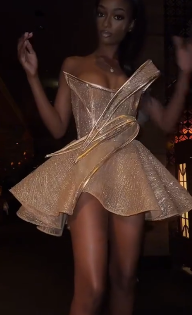 Gorgeous Strapless Rose Gold Organza Sequin A Line Short Prom Dress Short Homecoming Dress Birthday Outfits
