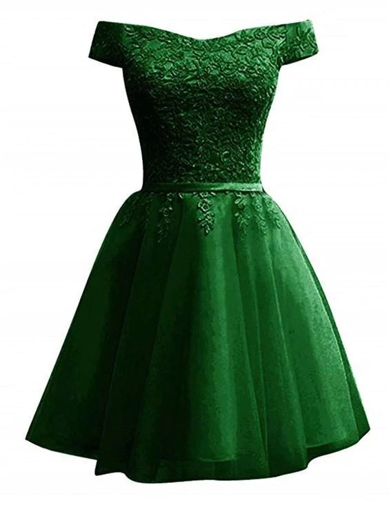 Green Off The Shoulder Lace Homecoming Dress