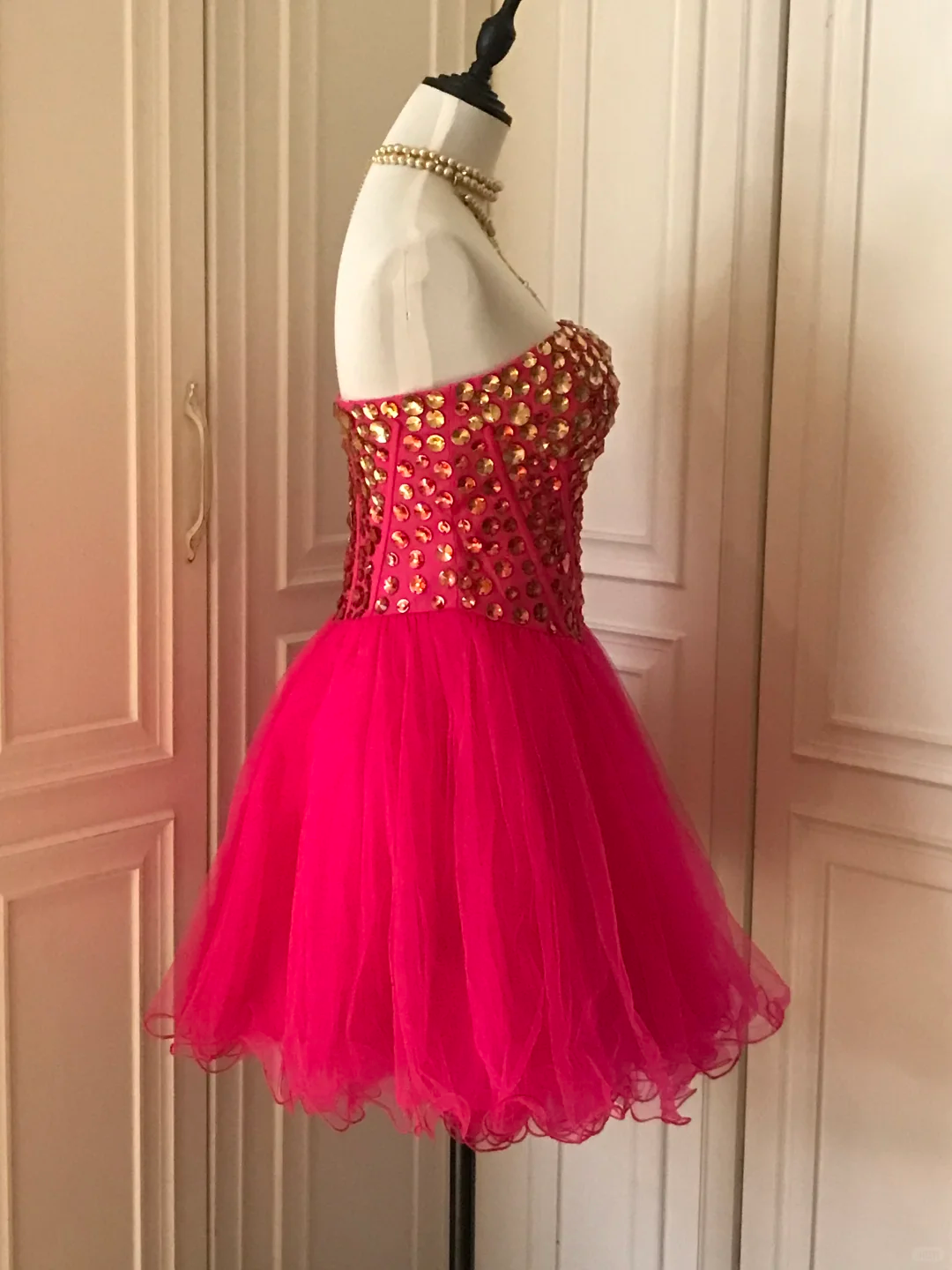 Gorgeous Strapless Red Chiffon Beaded A Line Birthday Outfits Homecoming Dress