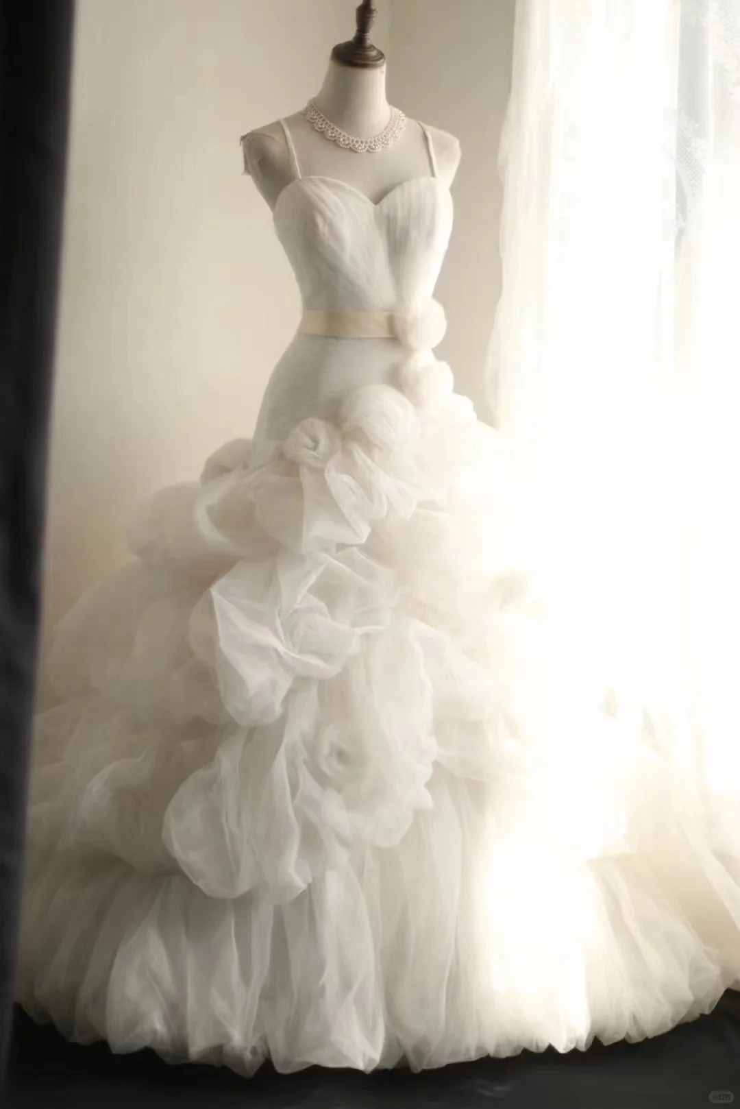 Romantic White Tulle Pleated A Line Princess Wedding Dress