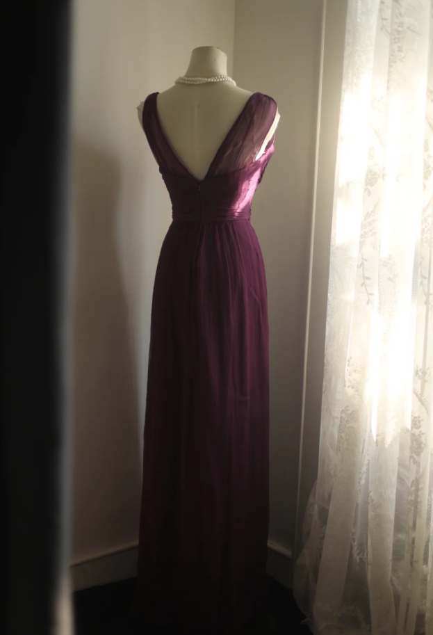 Charming Purple V Neck Tulle Long Wedding Guest Dress Formal Evening Dress Prom Dress