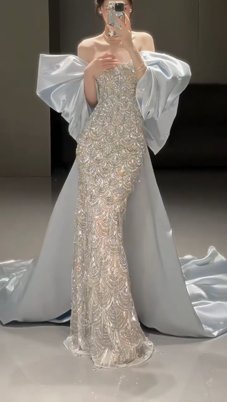 Sparkly Mermaid Sequins Beaded Mermaid Evening Dress,Long Prom Dress Wedding Dress