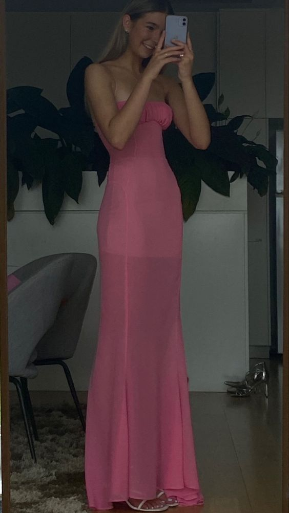 Elegant Pink Strapless Sheath/Column Evening Dress,Pink Gala Dress