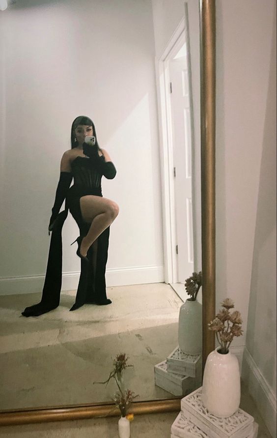 Strapless Simple Black Prom Dress With High Slit Elegant Prom Dress