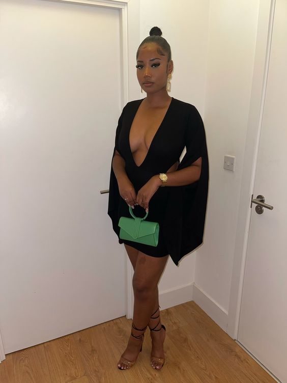 Deep V Neck Short Party Dress With Split Sleeves Night Dinner Dress