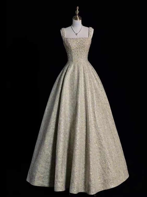 Gengrous Straps Ball Gown Sequin Beaded Long Evening Dress Prom Dress