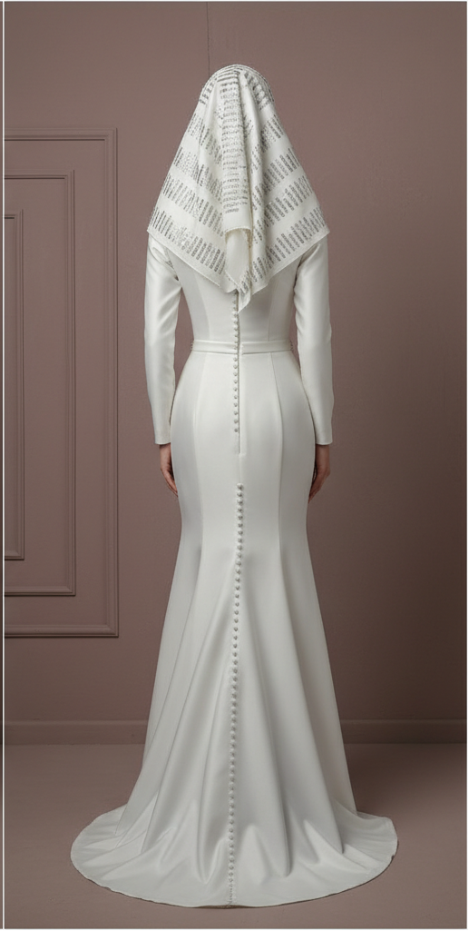 Luxury Custom Bridal Wedding Dress with Full Sleeves and Tulle Skirt