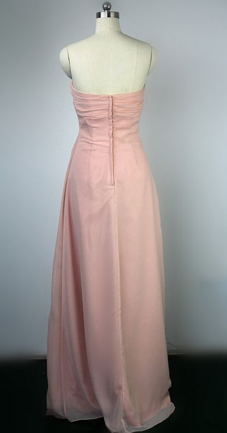 Sweet Pale Pink A-line Strapless Chiffon Long Prom Dress Evening Dress Bridesmaid Dress