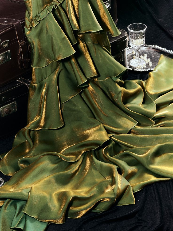 Green V-Neck Tiered Flounce Long Prom Dress Party Dress