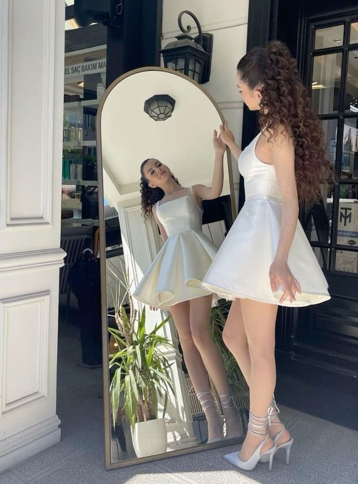 Simple White A Line Satin Homecoming Mini Party Dress