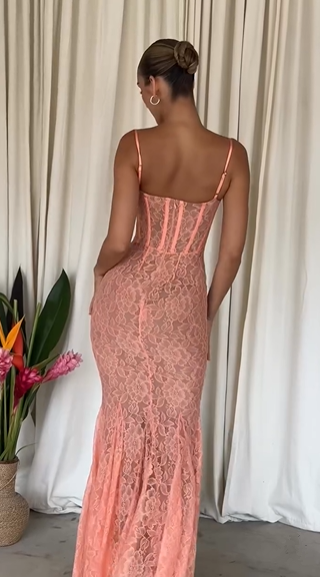 Pretty Spaghetti Straps Lace Mermaid Evening Dress Long Party Prom Dress