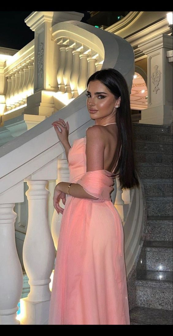 Pink Elegant Long Party Dress A Line Evening Gown