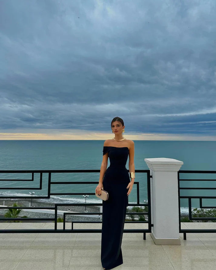 Pretty Sheath Off The Shoulder Black Long Prom Dresses Party Dress