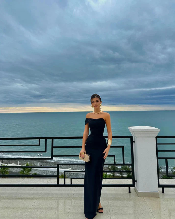 Pretty Sheath Off The Shoulder Black Long Prom Dresses Party Dress